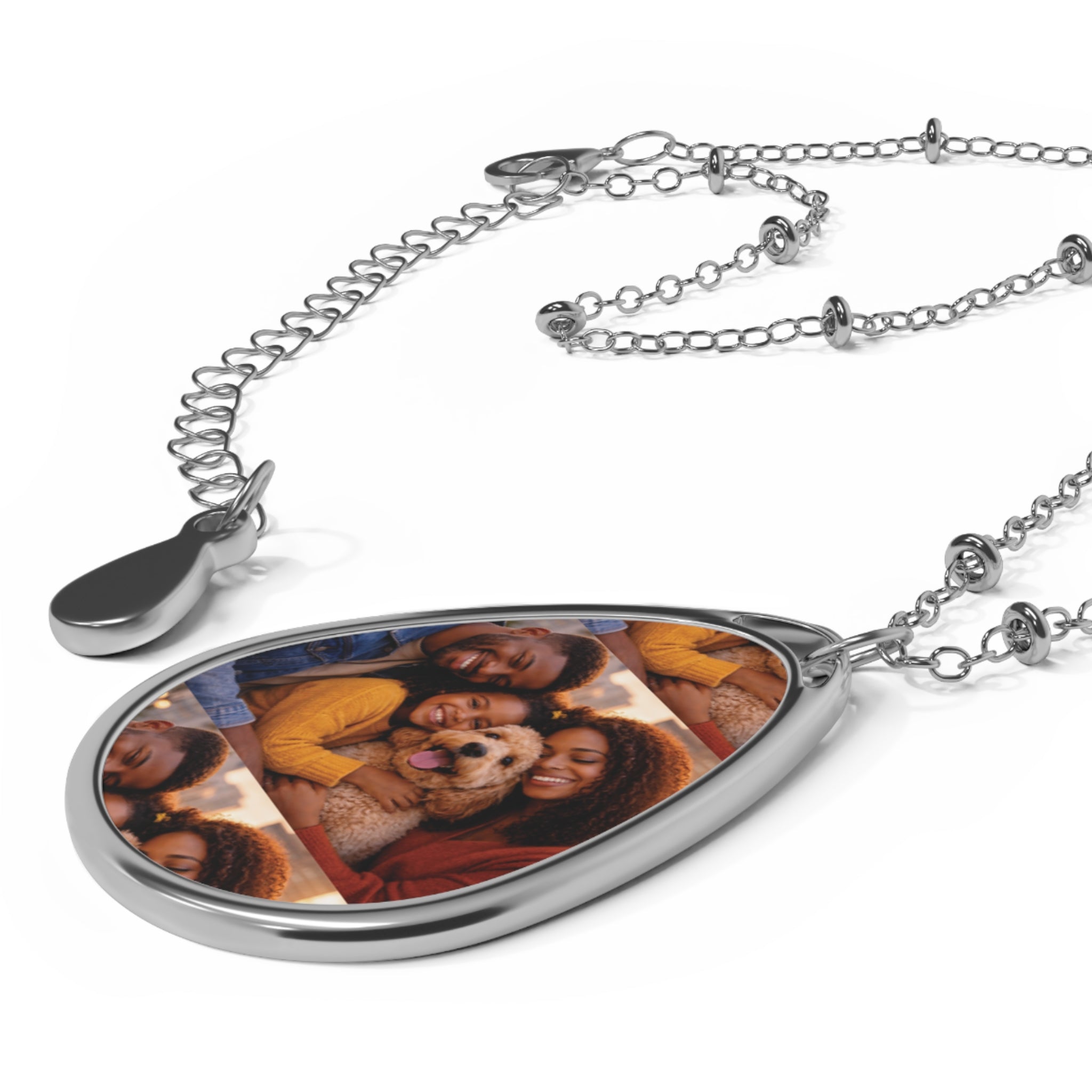 Personalized Photo Necklace — Custom Oval Engraved Teardrop Pendant