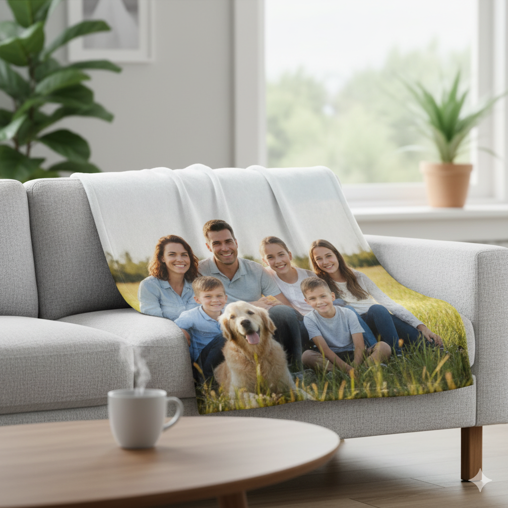 Personalized Photo Fleece Blanket — Custom Family Picture Throw