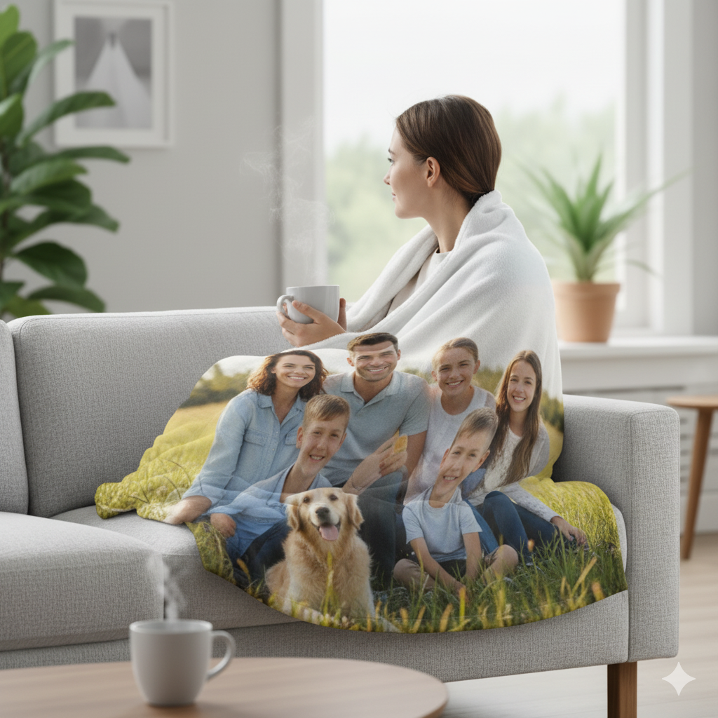 Personalized Photo Fleece Blanket — Custom Family Picture Throw