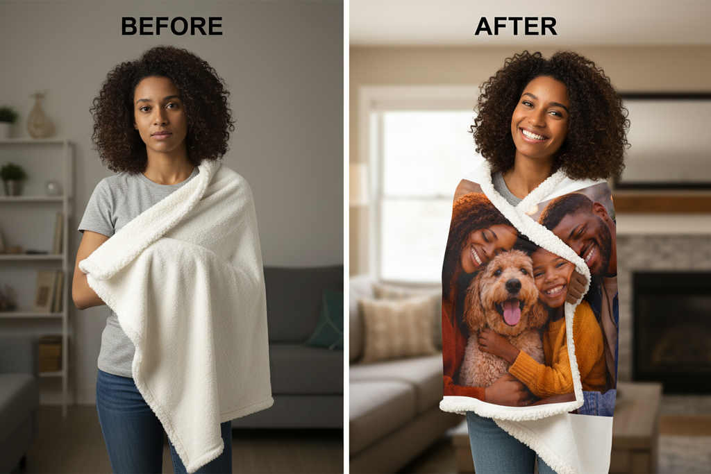 Before and After – Custom Photo Sherpa Blanket