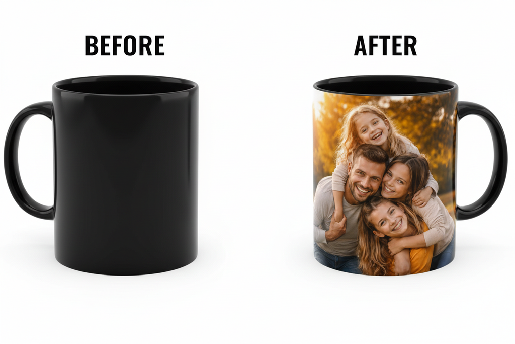 Black Glossy Mug Before & After