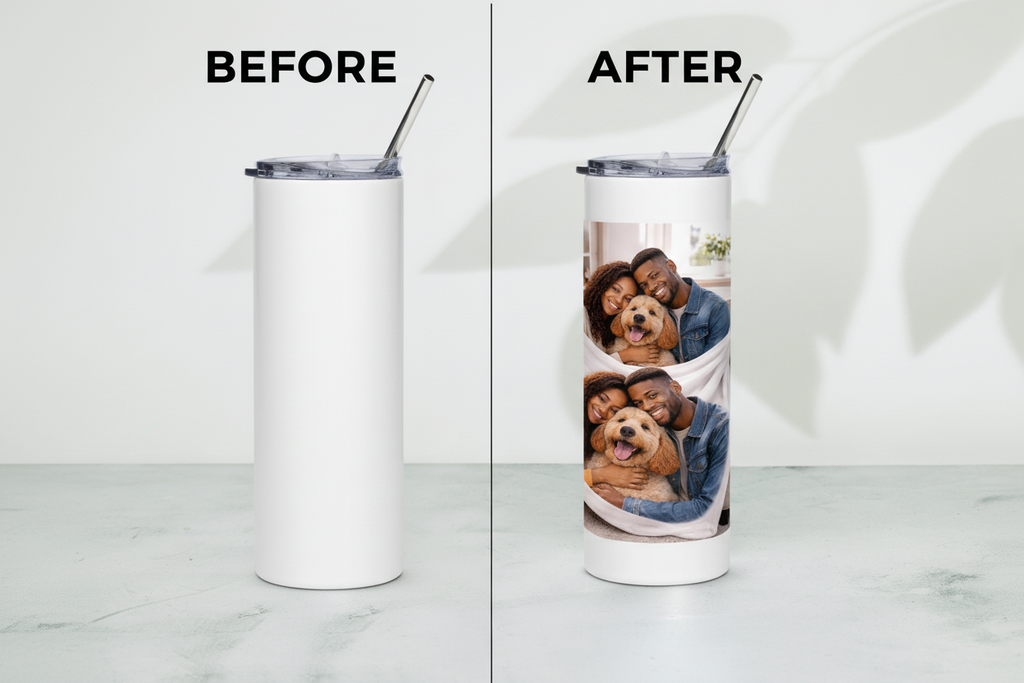 Custom Photo Stainless Steel Tumbler Before & After