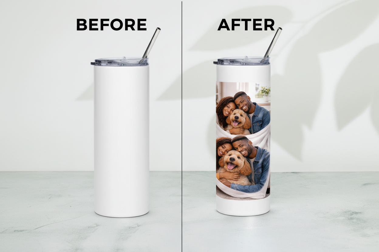 Custom Photo Stainless Steel Tumbler Before & After