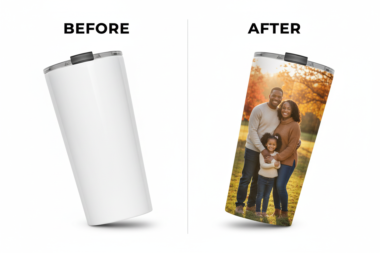 Custom Photo Tapered Tumbler Before & After