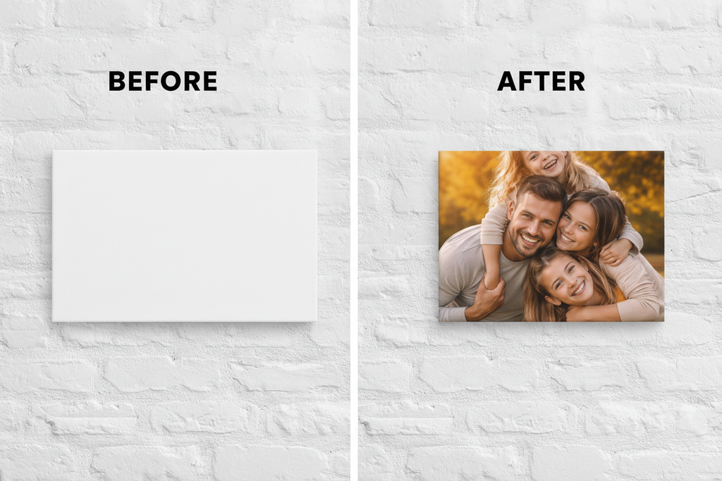 Custom photo canvas print exact product before and after with family photo