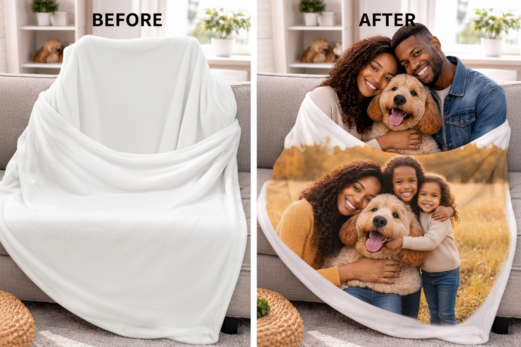 Personalized Photo Fleece Blanket Before & After
