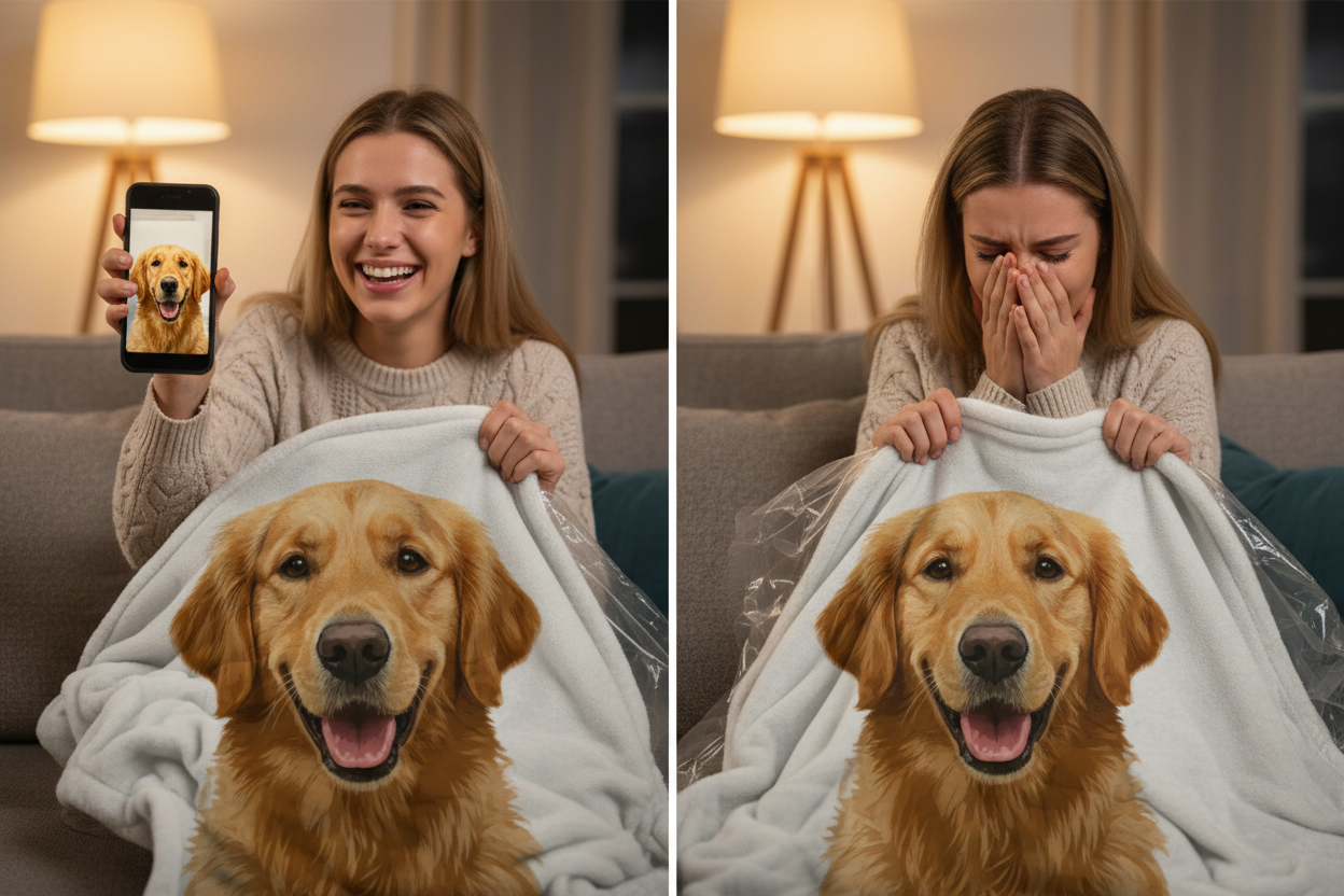Woman with dog blanket
